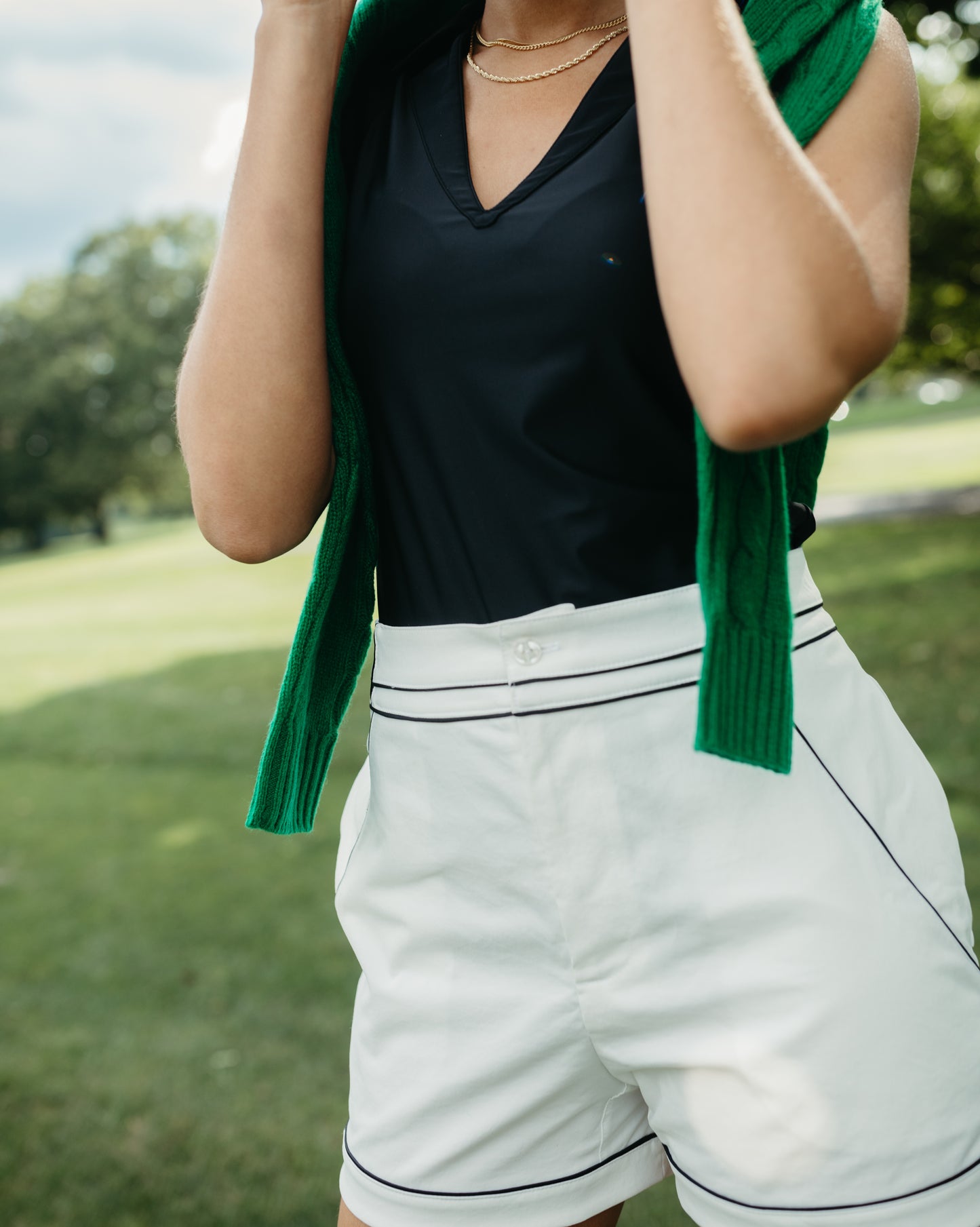 women's 4-way stretch, high waist golf shorts. tennis shorts for women. women's athletic shorts. Country Club outfit