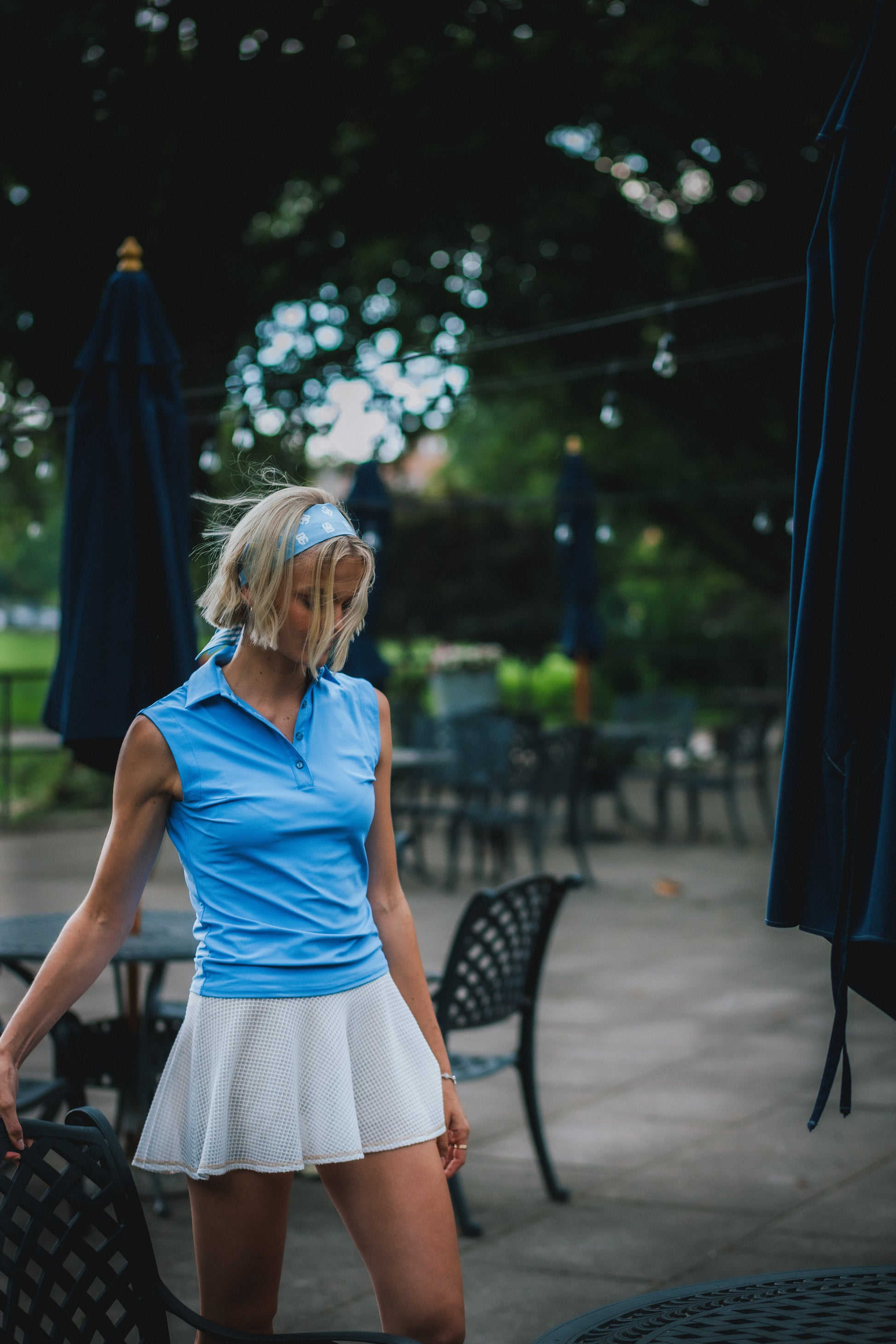 women's 4-way stretch golf polo. Tennis outfit. athletic collared tank. country club outfit. resort wear